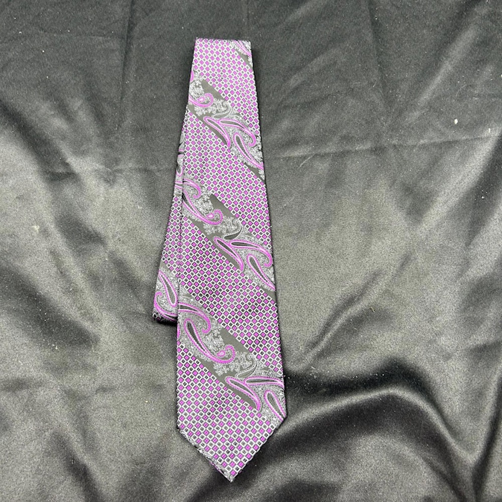 Bruno Conte Purple Grey Black 100% Polyester Men's Necktie Classic Pattern